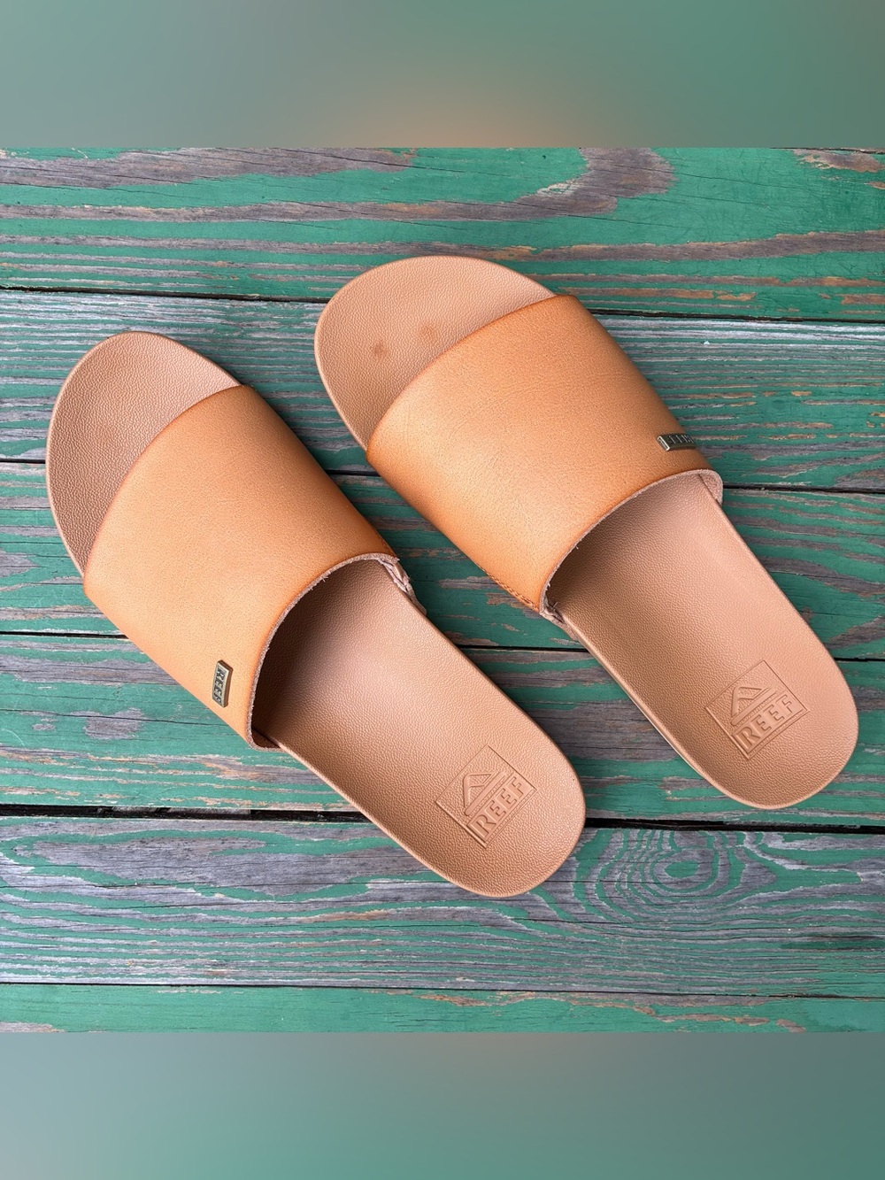 Reef Cushion Scout Saddle Natural Sandals Womens 9 Brown Vegan Leather Slides - Picture 11 of 15